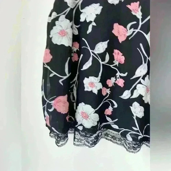 Another Story Womens Black Pink Floral Lace Cami Top Lace Trim Romantic XS - Picture 2 of 10